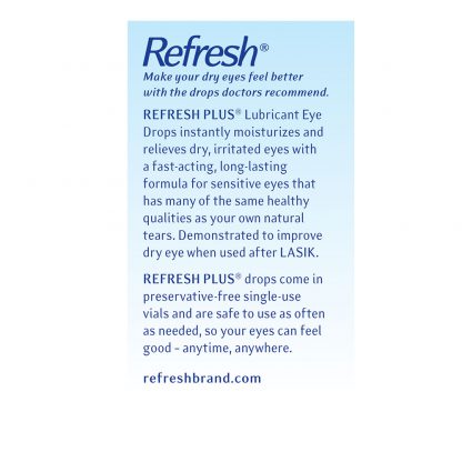 Refresh Plus Lubricant Eye Drops, 30 Single-Use Containers, 0.01 Fl Oz (0.4mL) Each Sterile