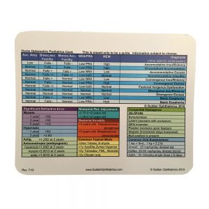 Dovie Peds Pocket Card | Pediatric Binocular Vision Reference | ICD-9 Codes & Exam Norms